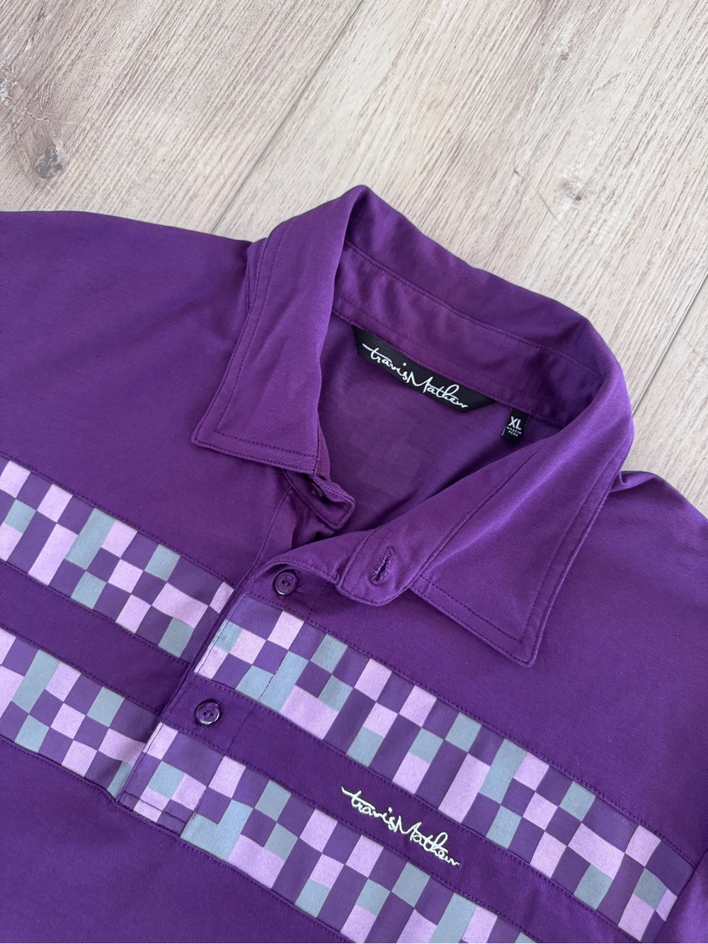 Travis Mathew Purple Checkerboard Polo
